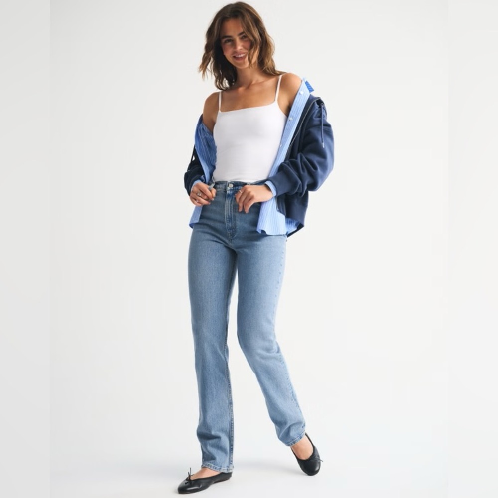 Abercrombie & Fitch 90s Straight Jeans Ultra High Rise Blue Size 33 16 Vintage
